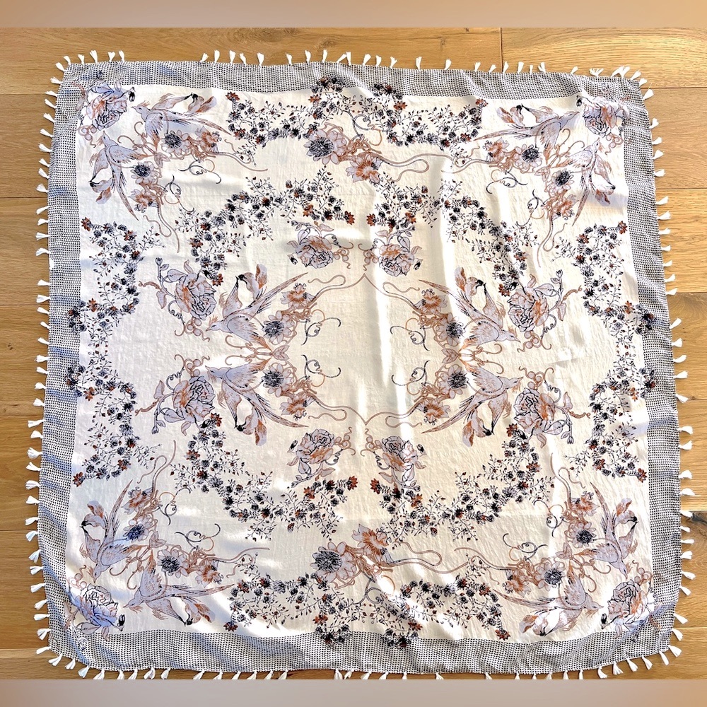 Vismaya 100% silk scarf from Anthropologie - floral & birds